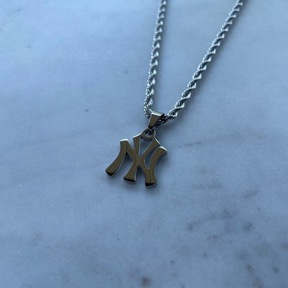 Silver New York Necklace - NY Yankee 3mm Rope Necklace - Gift for Her Valentines